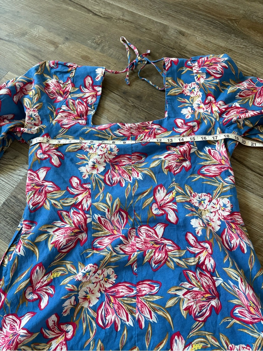a new day Teal-Blue Floral Square-Neck Mini Dress with Pink Blooms - Picture 5 of 7
